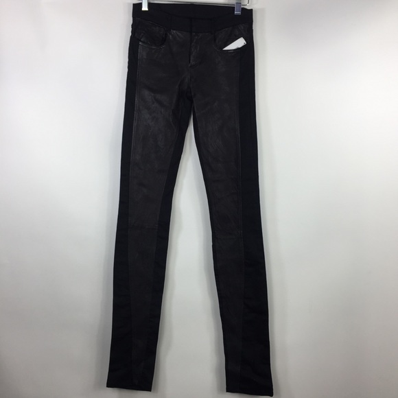 Helmut Lang Leather Panel Skinny Jeans Black 24 - Picture 3 of 16